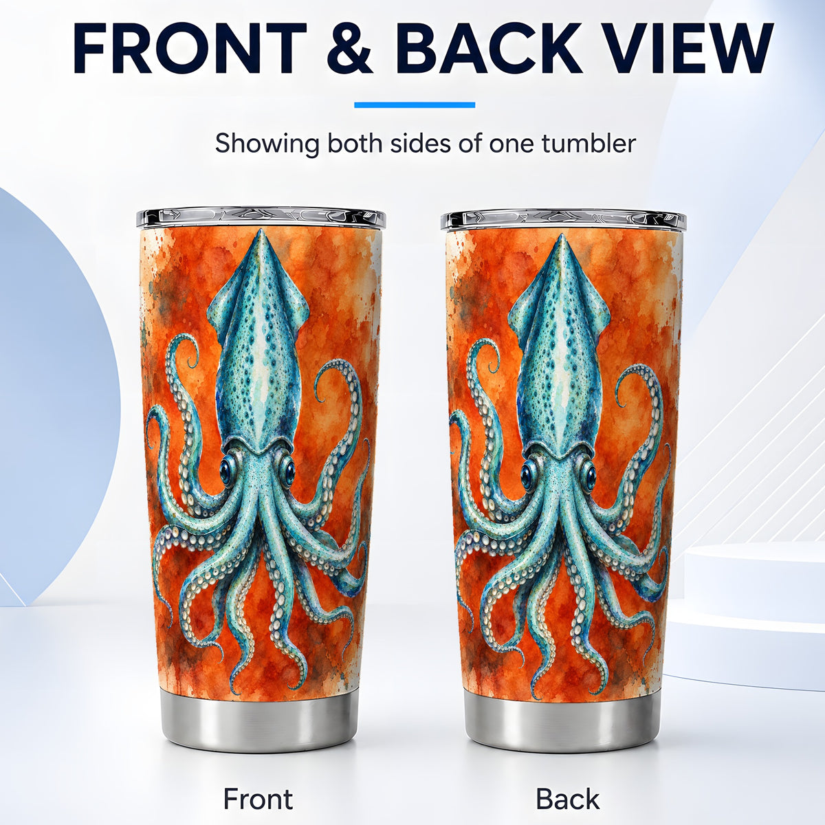 #pl[20oz|Steel] Watercolor Squid 20oz Tumbler, Marine Stainless Steel Travel Cup