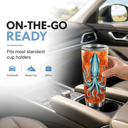 #pl[20oz|Steel] Watercolor Squid 20oz Tumbler, Marine Stainless Steel Travel Cup