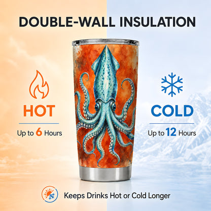 #pl[20oz|Steel] Watercolor Squid 20oz Tumbler, Marine Stainless Steel Travel Cup