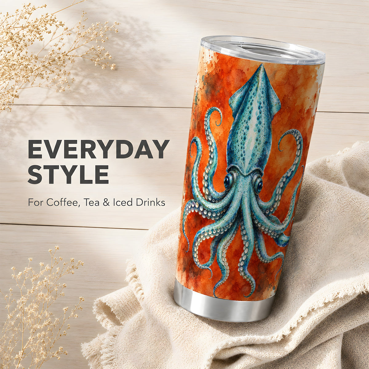 #pl[20oz|Steel] Watercolor Squid 20oz Tumbler, Marine Stainless Steel Travel Cup