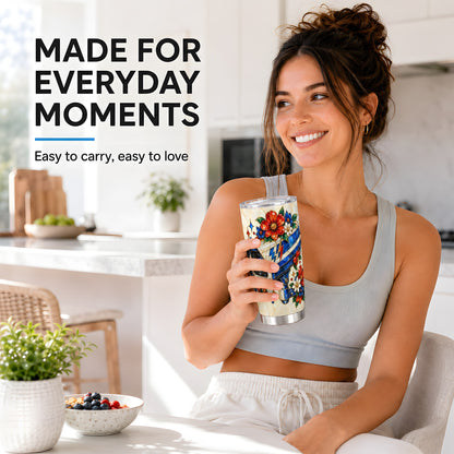 #pl[20oz|Steel] Floral Camera Tumbler 20oz, Mosaic Tumbler, Stainless Steel Travel Cup