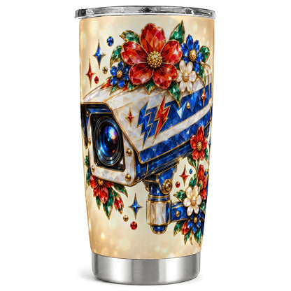 Jeweled Camera Tumbler 20oz, Floral Tumbler, Stainless Steel Travel Cup