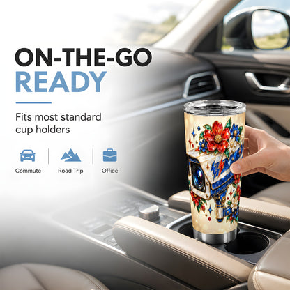 #pl[20oz|Steel] Jeweled Camera Tumbler 20oz, Floral Tumbler, Stainless Steel Travel Cup