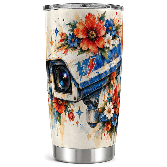 Watercolor Camera Tumbler 20oz, Floral Tumbler, Stainless Steel Travel Cup