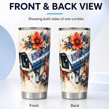 #pl[20oz|Steel] Watercolor Camera Tumbler 20oz, Floral Tumbler, Stainless Steel Travel Cup
