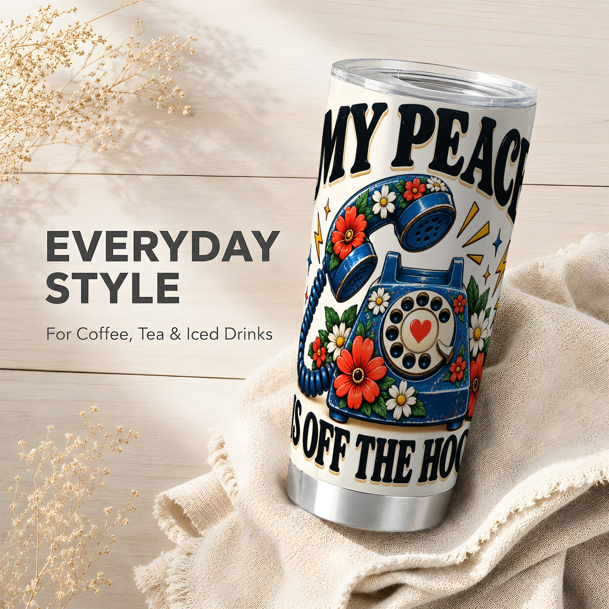 #pl[20oz|Steel] Rotary Phone Tumbler 20oz, Retro Floral Tumbler, Stainless Steel Travel Cup
