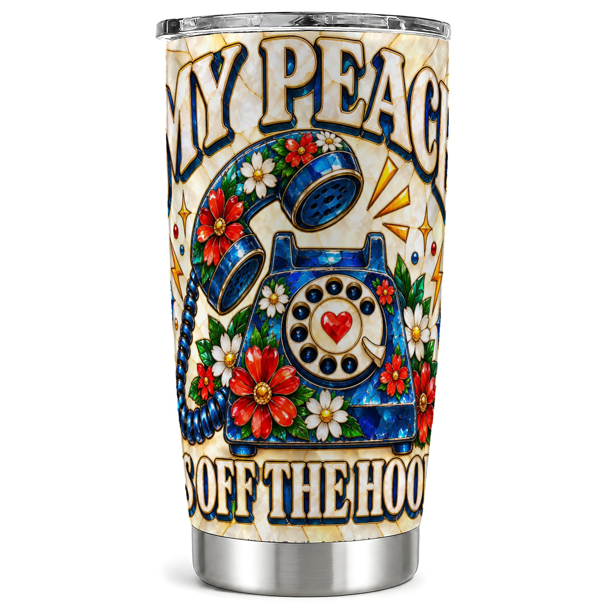 Retro Rotary Phone Tumbler 20oz, Floral Tumbler, Stainless Steel Travel Cup