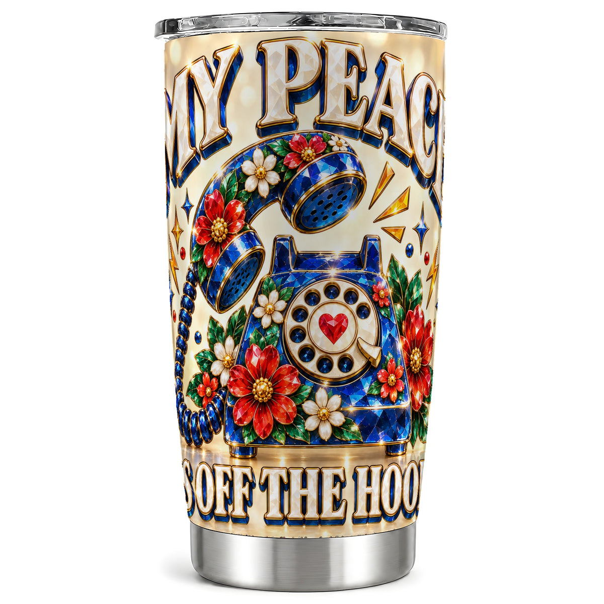 Jeweled Rotary Phone Tumbler 20oz, Floral Tumbler, Stainless Travel Cup