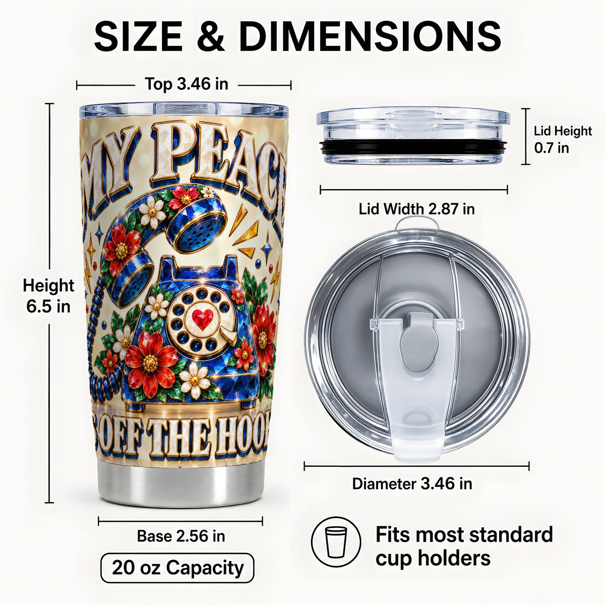 #pl[20oz|Steel] Jeweled Rotary Phone Tumbler 20oz, Floral Tumbler, Stainless Travel Cup