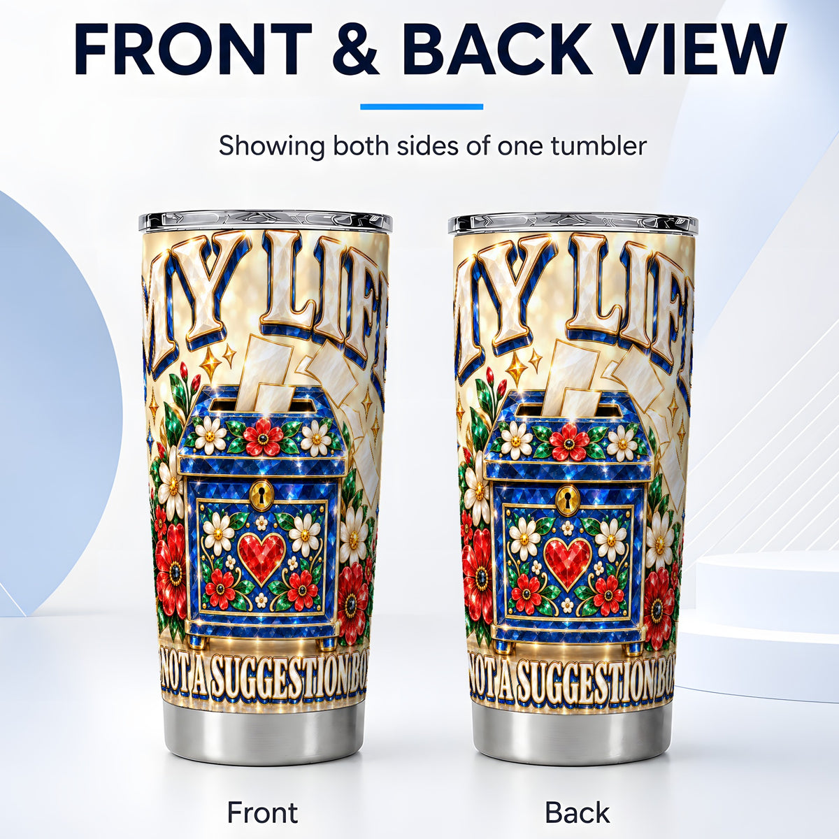 #pl[20oz|Steel] Jeweled Floral Box Tumbler 20oz, Quote Tumbler, Stainless Travel Cup