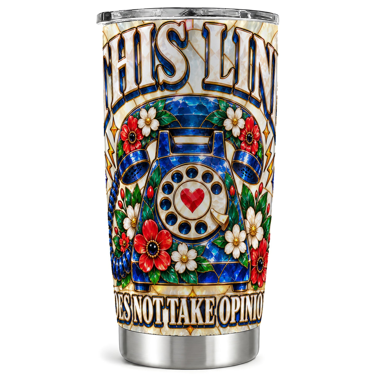 Stained Glass Style Rotary Phone 20oz Tumbler, Floral Travel Cup