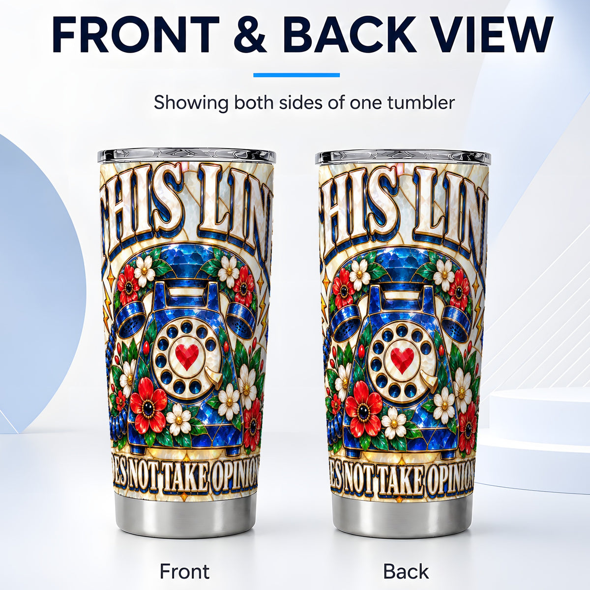 #pl[20oz|Steel] Stained Glass Style Rotary Phone 20oz Tumbler, Floral Travel Cup