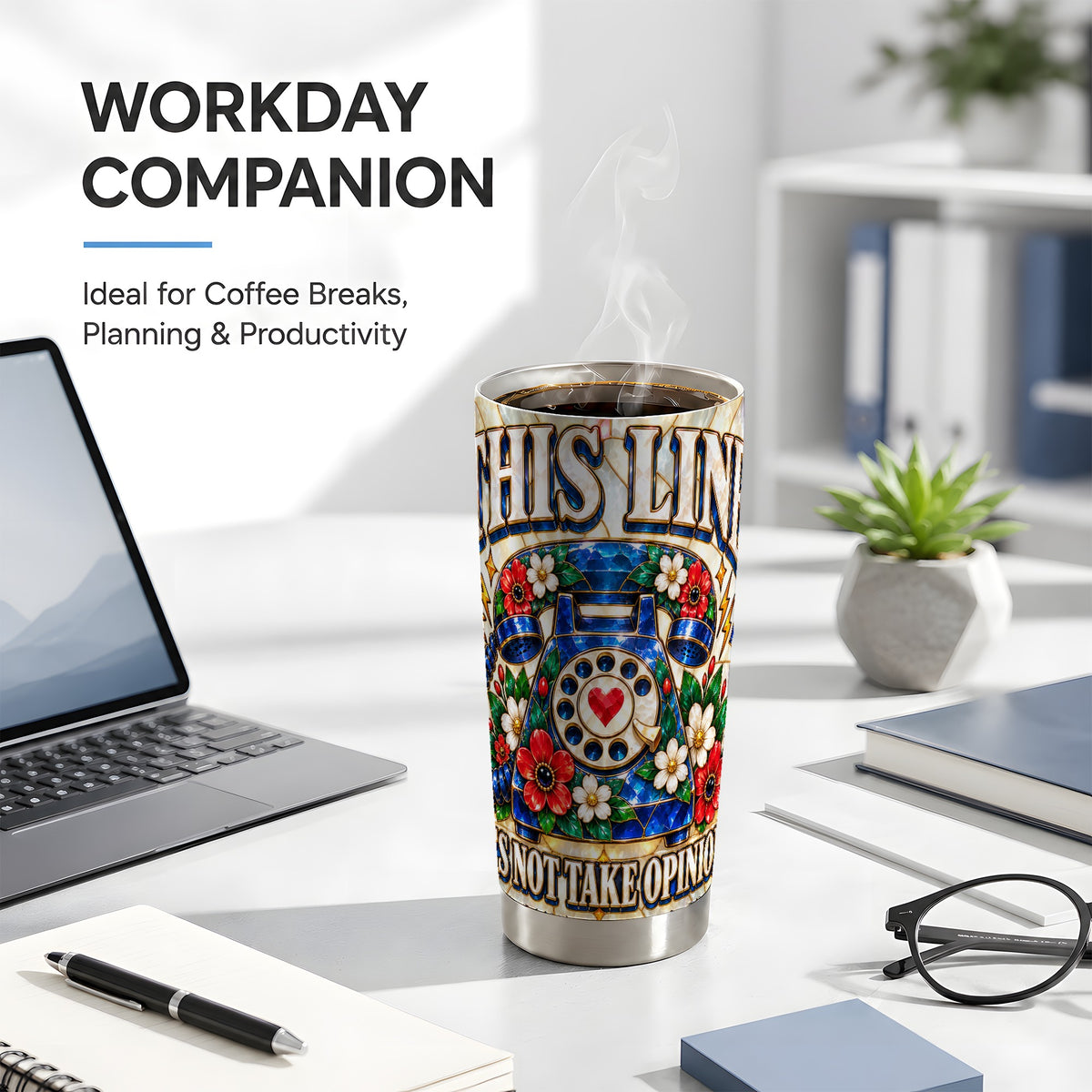 #pl[20oz|Steel] Stained Glass Style Rotary Phone 20oz Tumbler, Floral Travel Cup