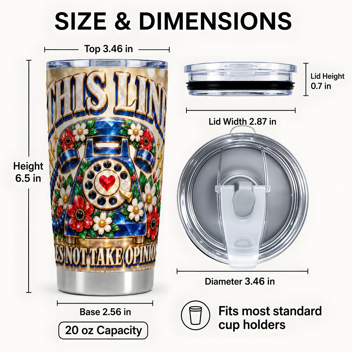 #pl[20oz|Steel] Gemstone Rotary Phone 20oz Tumbler, Floral Stainless Steel Travel Cup