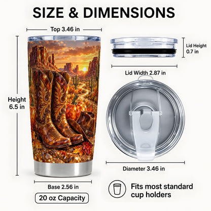 #pl[20oz|Steel] Western Boots 20oz Tumbler, Desert Design, Stainless Steel Travel Cup