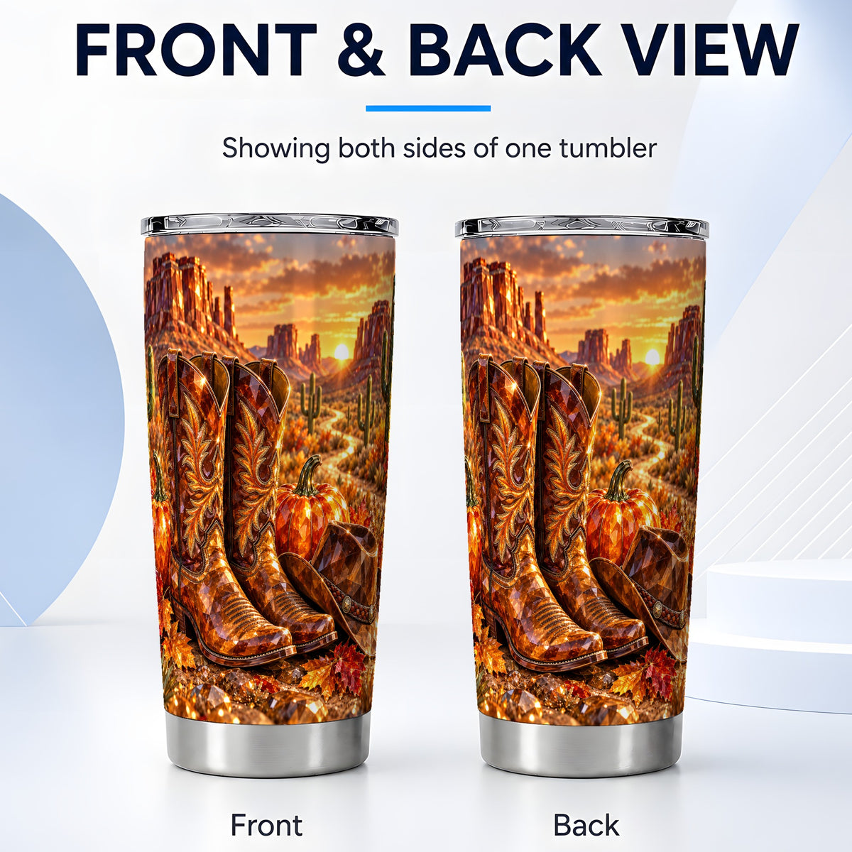 #pl[20oz|Steel] Western Boots 20oz Tumbler, Desert Design, Stainless Steel Travel Cup
