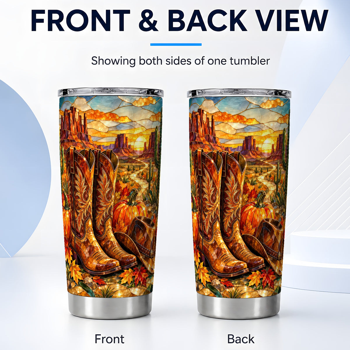 #pl[20oz|Steel] Stained Glass Style Cowboy Boots 20oz Tumbler, Western Travel Cup