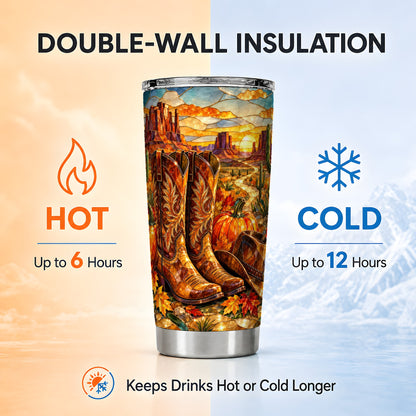 #pl[20oz|Steel] Stained Glass Style Cowboy Boots 20oz Tumbler, Western Travel Cup