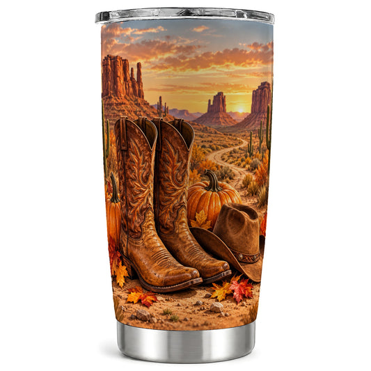 Western Autumn Tumbler 20oz, Cowboy Boots Stainless Steel Travel Cup