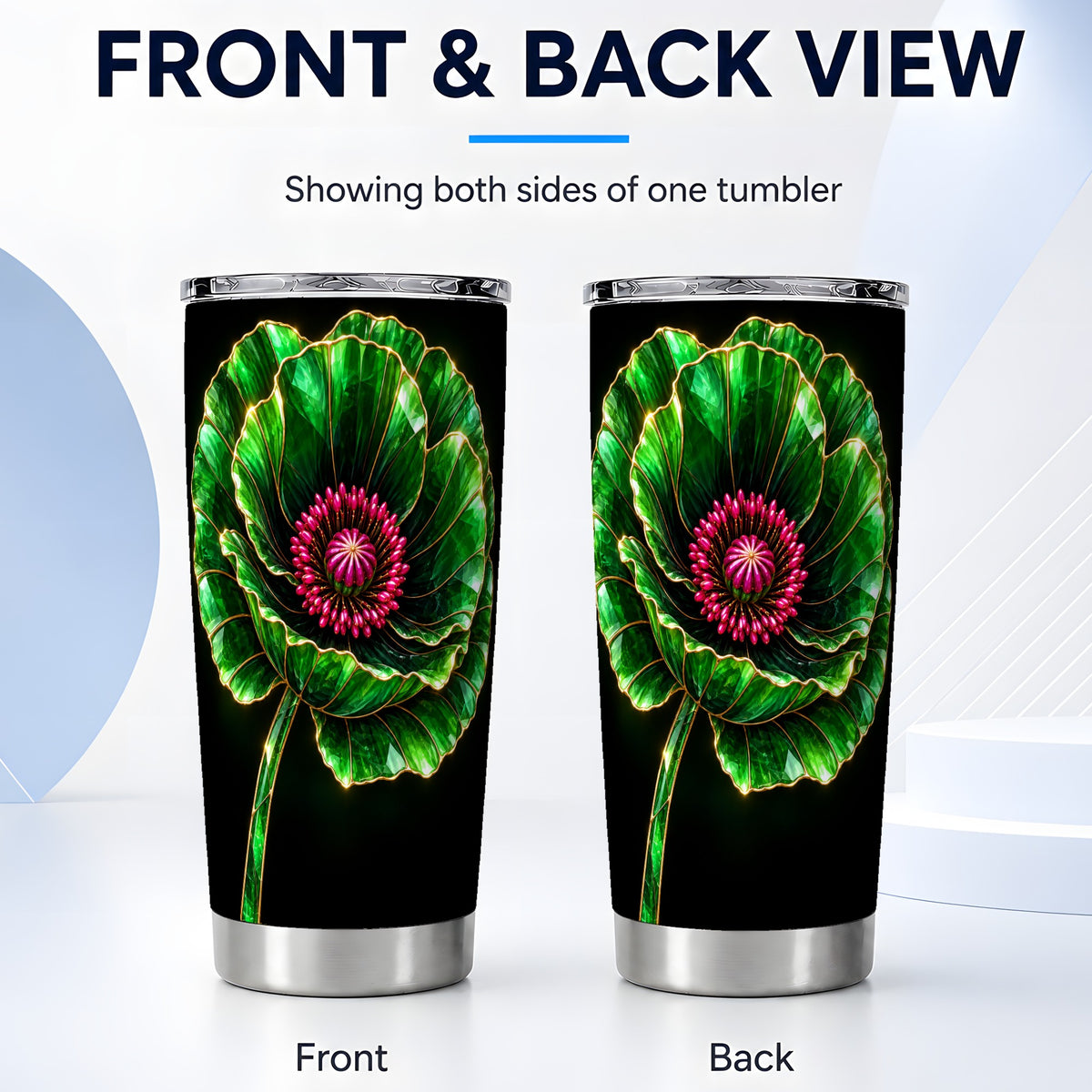 #pl[20oz|Steel] Green Crystal Flower Tumbler 20oz, Botanical Stainless Steel Travel Cup