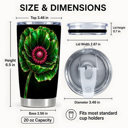 #pl[20oz|Steel] Green Crystal Flower Tumbler 20oz, Botanical Stainless Steel Travel Cup