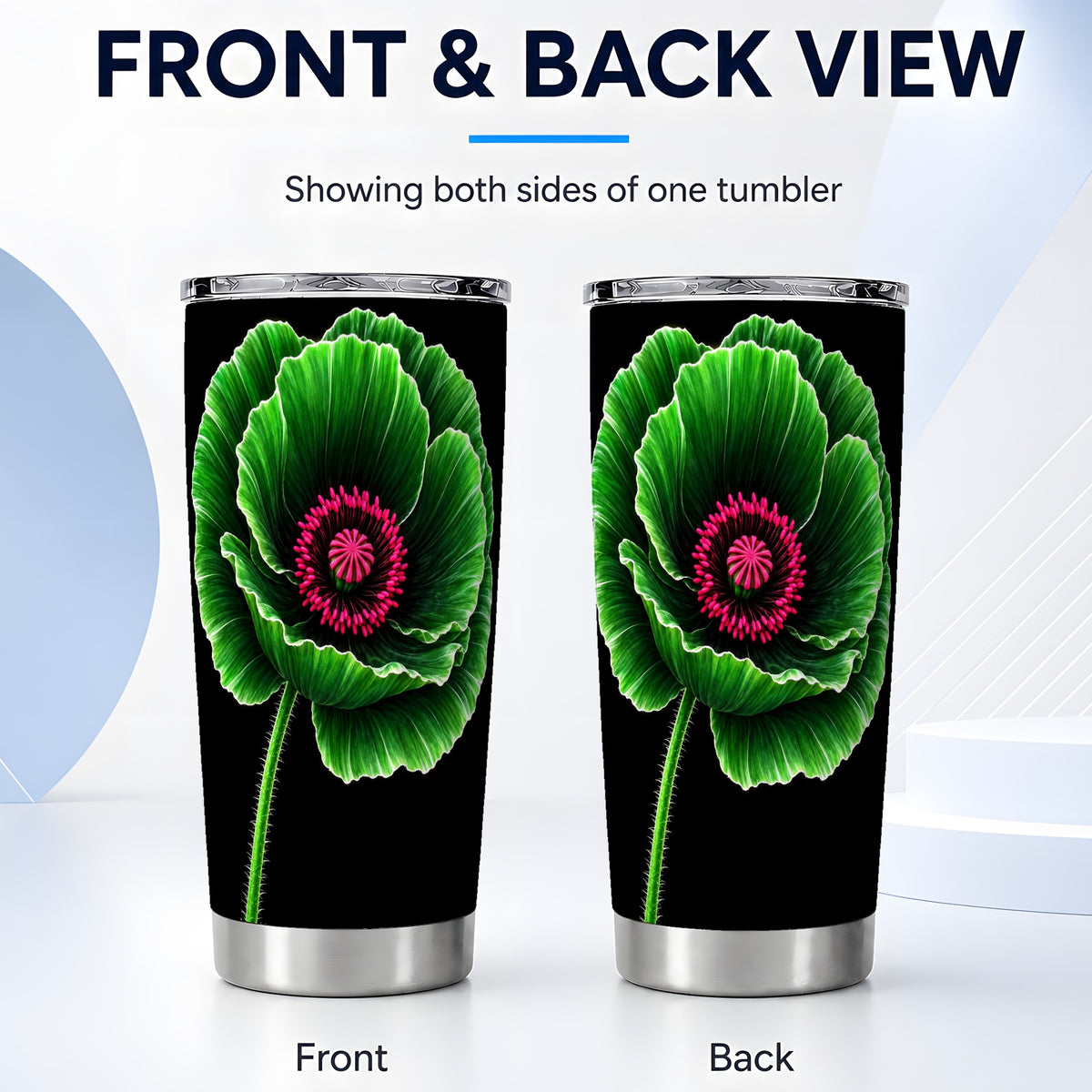 #pl[20oz|Steel] Green Poppy Tumbler 20oz, Botanical Flower Stainless Steel Travel Cup