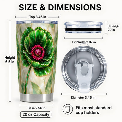 #pl[20oz|Steel] Emerald Poppy Tumbler 20oz, Stained Glass Style Stainless Steel Travel Cup