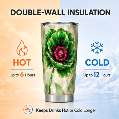 #pl[20oz|Steel] Emerald Poppy Tumbler 20oz, Stained Glass Style Stainless Steel Travel Cup