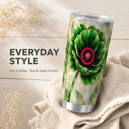 #pl[20oz|Steel] Emerald Poppy Tumbler 20oz, Stained Glass Style Stainless Steel Travel Cup