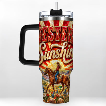 #pl[40oz|Black] Cowgirl Desert 40oz Tumbler with Handle, Horse Travel Cup