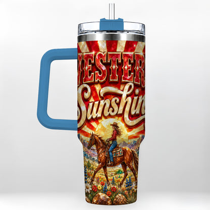 #pl[40oz|Blue] Cowgirl Desert 40oz Tumbler with Handle, Horse Travel Cup