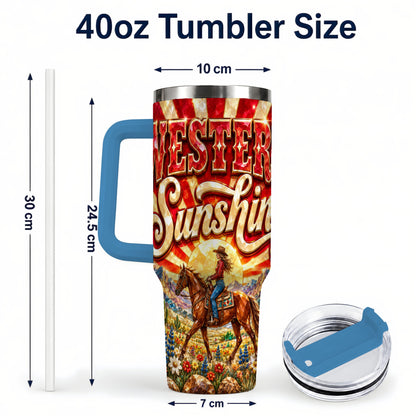 #pl[40oz|Blue] Cowgirl Desert 40oz Tumbler with Handle, Horse Travel Cup