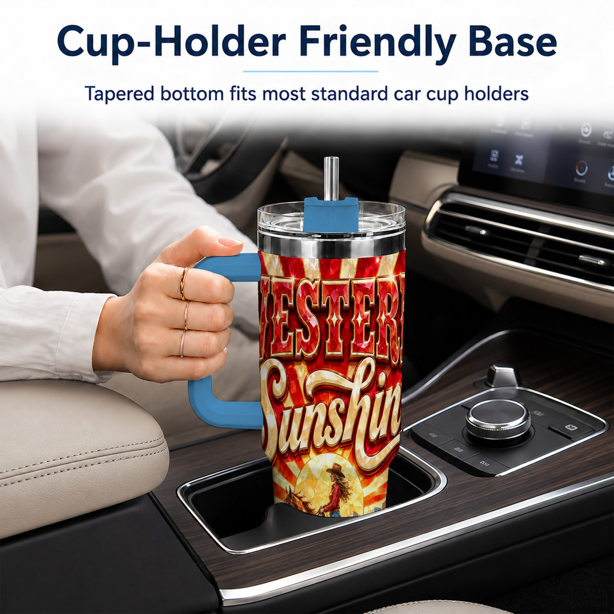 #pl[40oz|Blue] Cowgirl Desert 40oz Tumbler with Handle, Horse Travel Cup