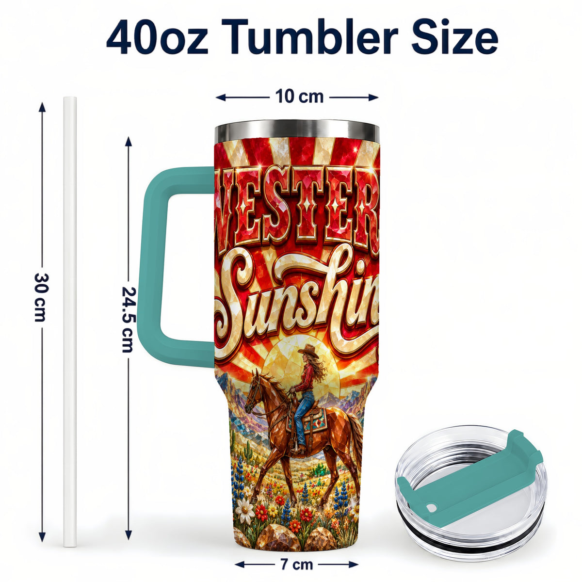 #pl[40oz|Green] Cowgirl Desert 40oz Tumbler with Handle, Horse Travel Cup