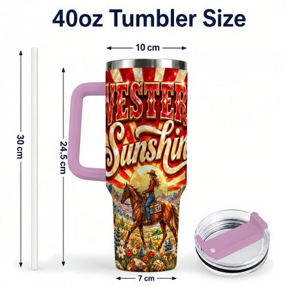 #pl[40oz|Pink] Cowgirl Desert 40oz Tumbler with Handle, Horse Travel Cup