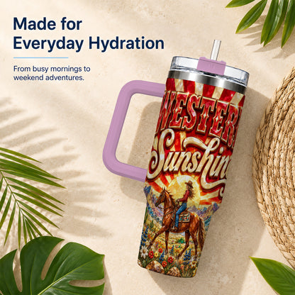 #pl[40oz|Pink] Cowgirl Desert 40oz Tumbler with Handle, Horse Travel Cup
