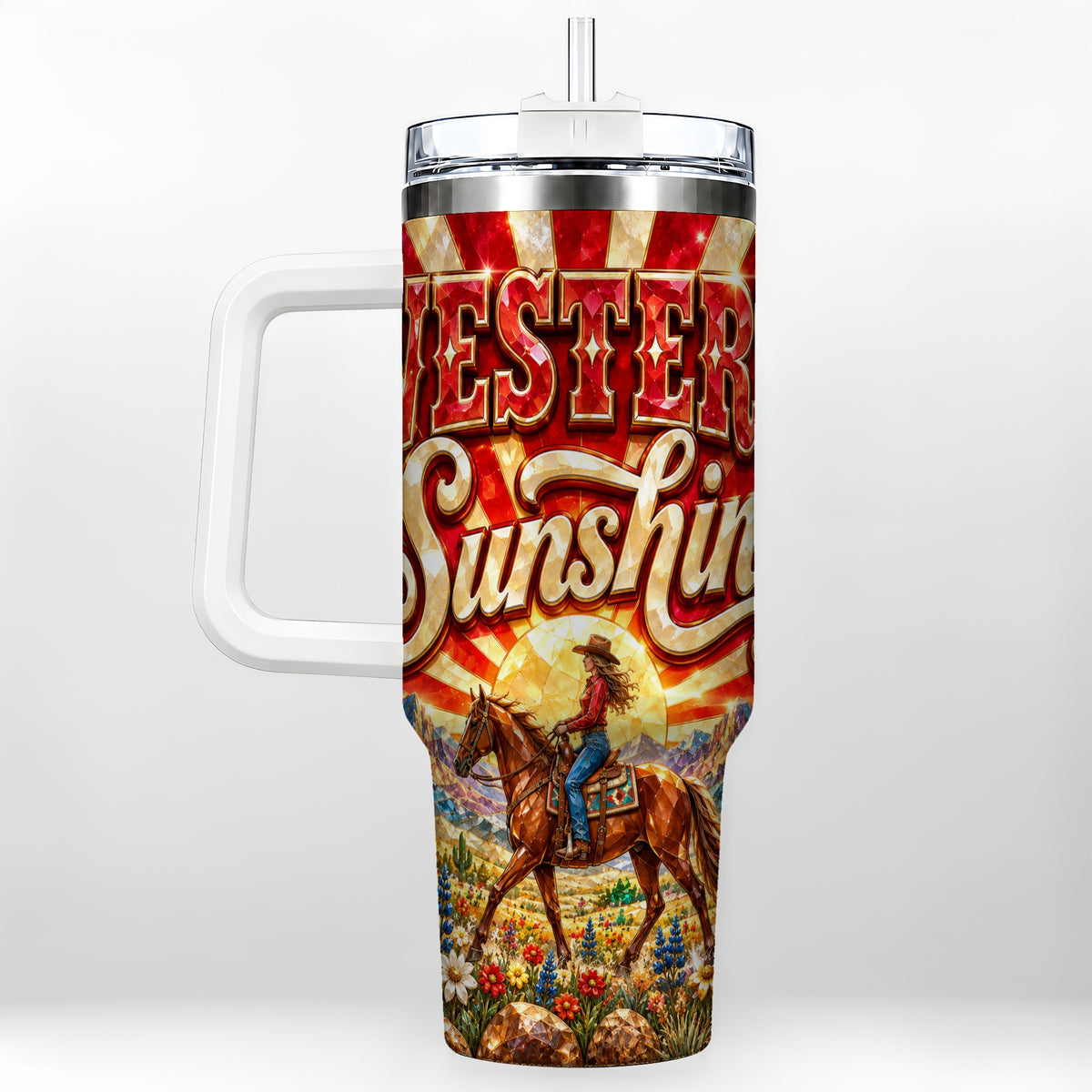 Cowgirl Desert 40oz Tumbler with Handle, Horse Travel Cup