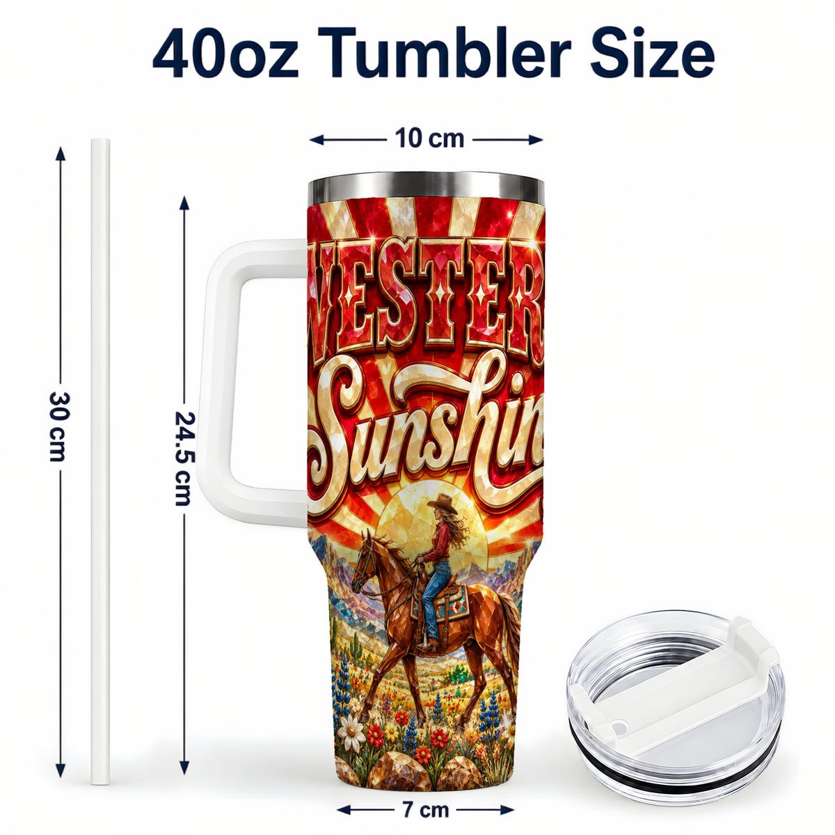#pl[40oz|White] Cowgirl Desert 40oz Tumbler with Handle, Horse Travel Cup