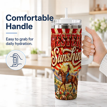 #pl[40oz|White] Cowgirl Desert 40oz Tumbler with Handle, Horse Travel Cup