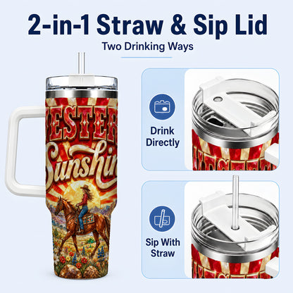 #pl[40oz|White] Cowgirl Desert 40oz Tumbler with Handle, Horse Travel Cup