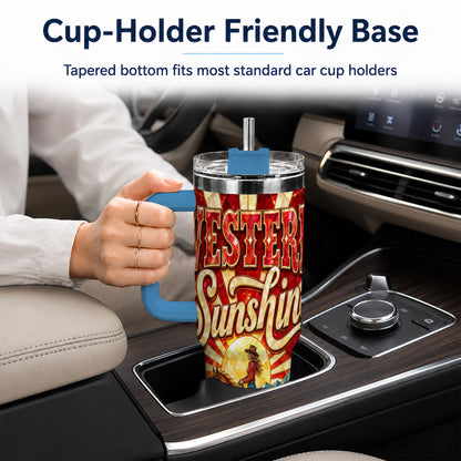 #pl[40oz|Blue] Cowgirl Horse 40oz Tumbler with Handle, Desert Sunset Travel Cup