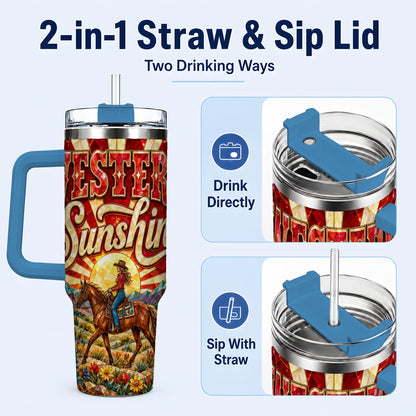 #pl[40oz|Blue] Cowgirl Horse 40oz Tumbler with Handle, Desert Sunset Travel Cup