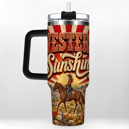 #pl[40oz|Black] Retro Cowgirl 40oz Tumbler with Handle, Desert Horse Travel Cup
