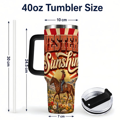 #pl[40oz|Black] Retro Cowgirl 40oz Tumbler with Handle, Desert Horse Travel Cup