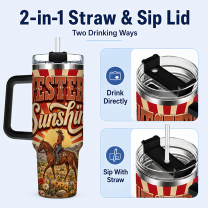 #pl[40oz|Black] Retro Cowgirl 40oz Tumbler with Handle, Desert Horse Travel Cup