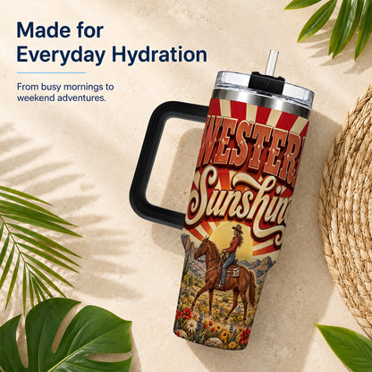 #pl[40oz|Black] Retro Cowgirl 40oz Tumbler with Handle, Desert Horse Travel Cup