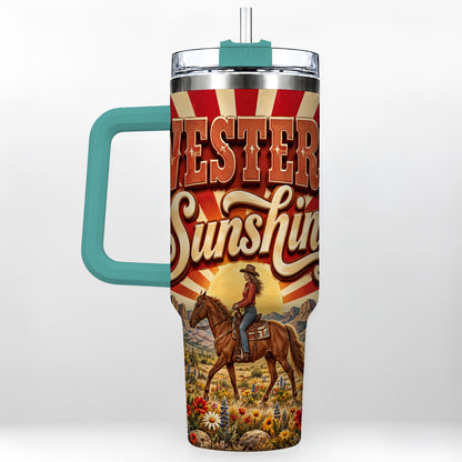 #pl[40oz|Green] Retro Cowgirl 40oz Tumbler with Handle, Desert Horse Travel Cup