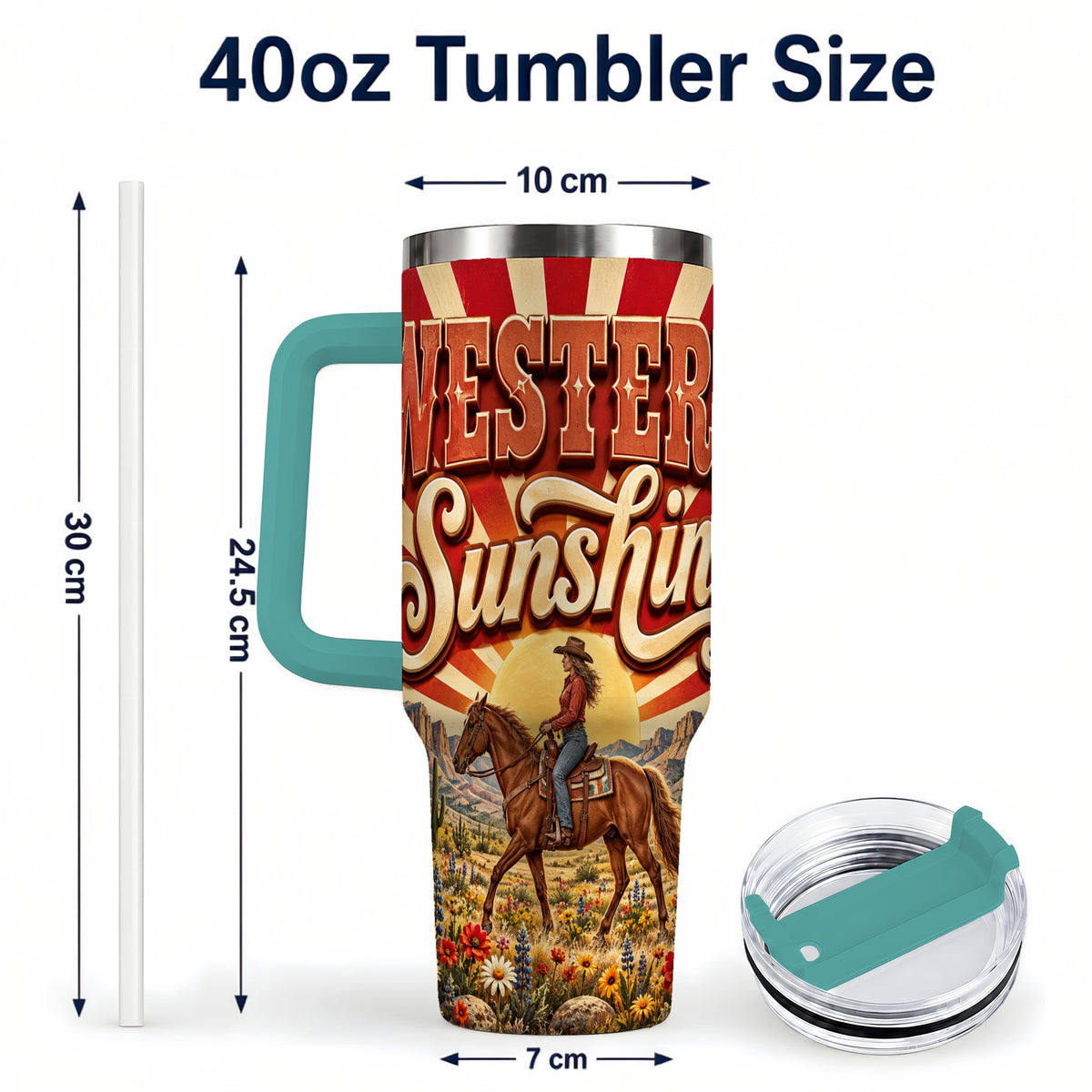 #pl[40oz|Green] Retro Cowgirl 40oz Tumbler with Handle, Desert Horse Travel Cup