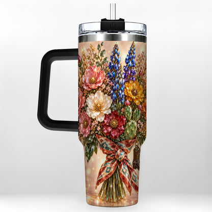 #pl[40oz|Black] Western Wildflower 40oz Tumbler with Handle, Floral Travel Cup