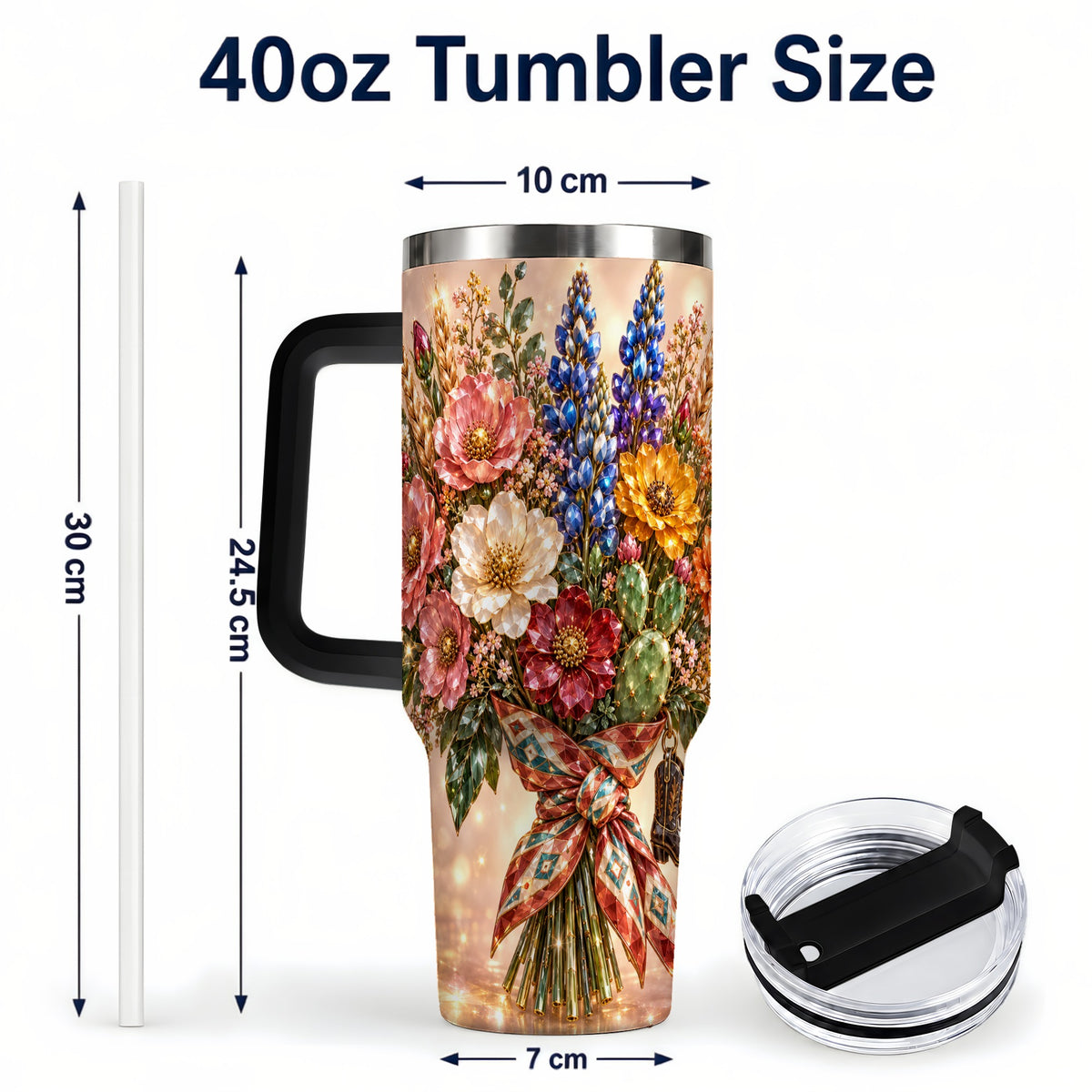 #pl[40oz|Black] Western Wildflower 40oz Tumbler with Handle, Floral Travel Cup